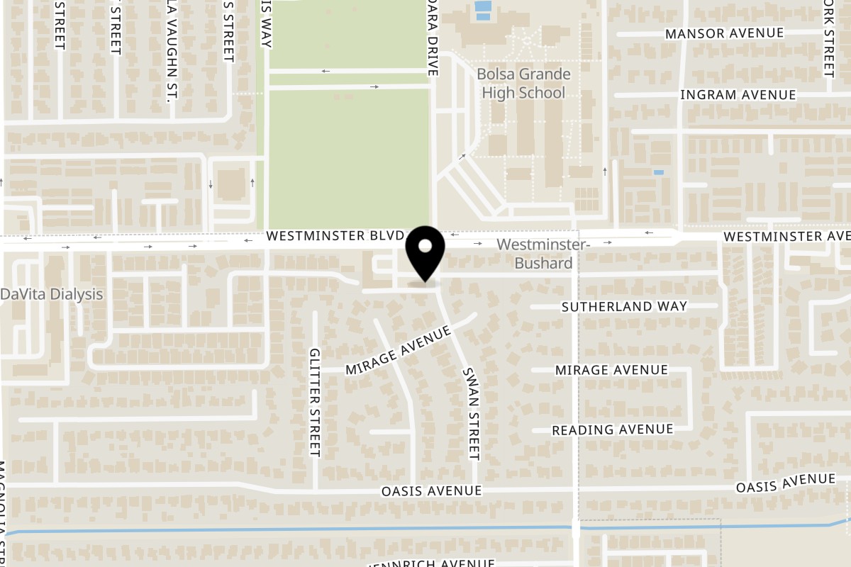 Map showing the location of Sip Restaurant & Coffee on 9378 Westminster Blvd. in Westminster
